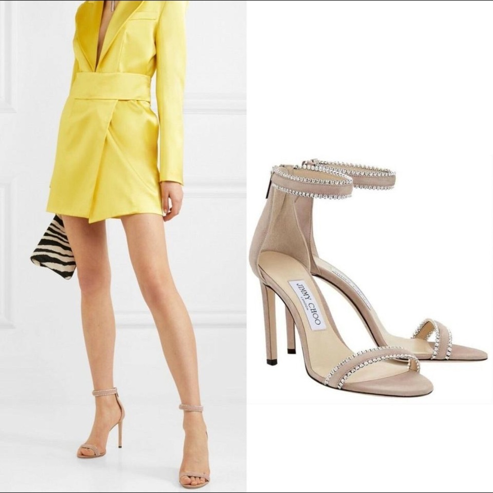 FINAL SALE Jimmy Choo dochas 100 suede pink nude ballet jewel trim SZ 5/35 NWT